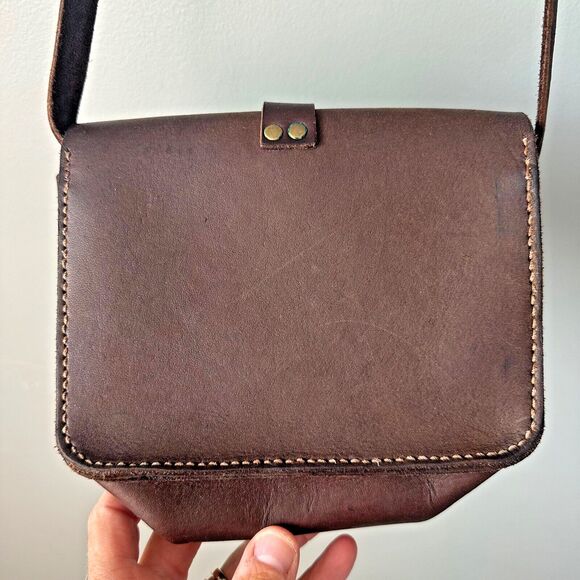 Haiti Made Bouk Small Brown Leather Crossbody Flap Purse - Picture 8 of 9